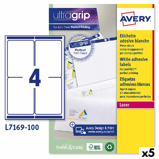 Etiquettes pour Imprimante Avery L7169 Blanc 100 Volets 99,1 x 139 mm (5 Unités)
