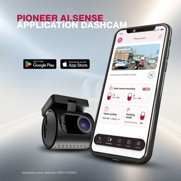 Dash Cam - PIONEER - VREC-H120SC - 1 caméra - 1,5k - Vision 120° - Aplication ai.sense - Noir - Bestpower