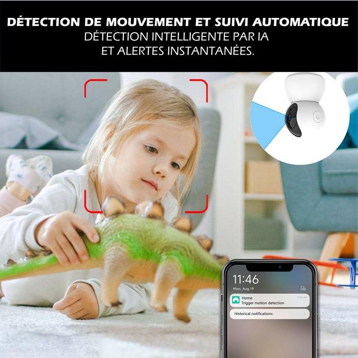 Caméra intérieure filaire - KYF - Rotative - Full HD - 4MP Motorisée P/T - Sirene intégrée - Bestpower