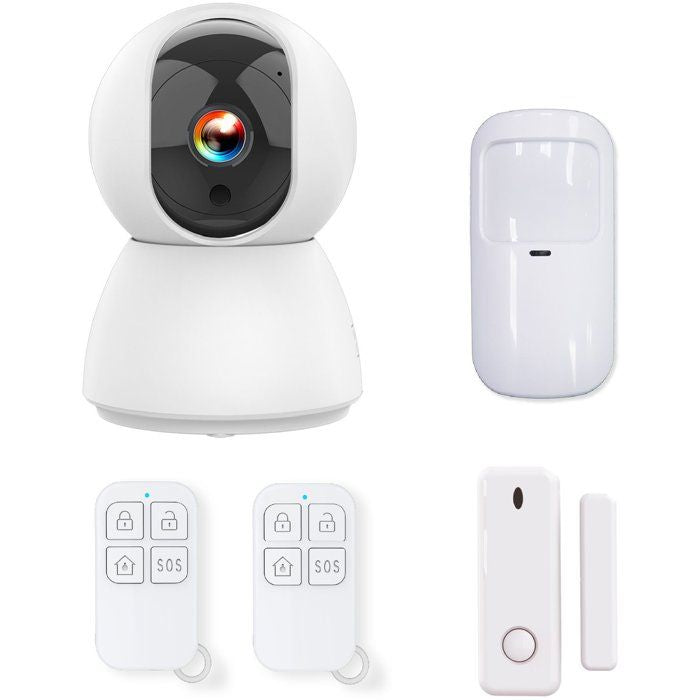 Kit d'alarme évolutif - KYF - 434Mhz - Wifi - Caméra IP PT 4MP avec sirene + Détecteur de mouvement/d'ouverture + 2 télécommandes