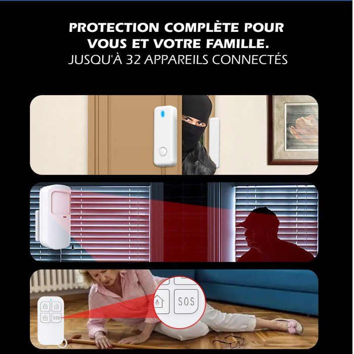 Kit d'alarme évolutif - KYF - 434Mhz - Wifi - Caméra IP PT 4MP avec sirene + Détecteur de mouvement/d'ouverture + 2 télécommandes