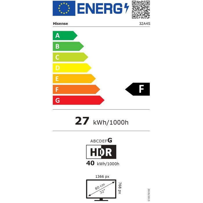Hisense 32A4S - TV LED 32 (80 cm) - HD Ready 1366x768 - Smart TV - 2 HDMI 1.4 - WiFi