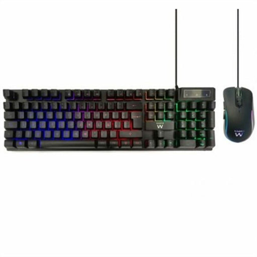 Keyboard and Mouse Ewent PL3201 Black Multicolour Spanish Qwerty