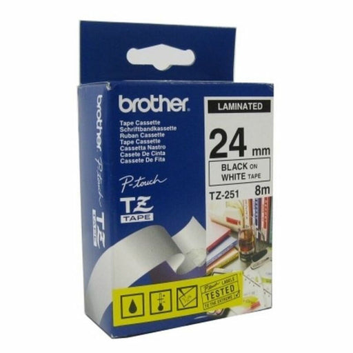 Laminated Tape for Labelling Machines Brother TZE251 2,4 cm 8 m White Black Black/White