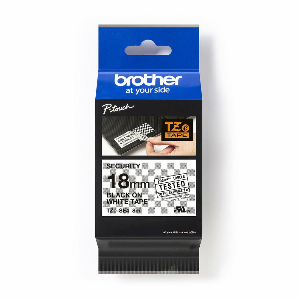 Cinta Laminada para Rotuladoras Brother TZE-SE4 Cinta de seguridad Negro/Blanco 18mm