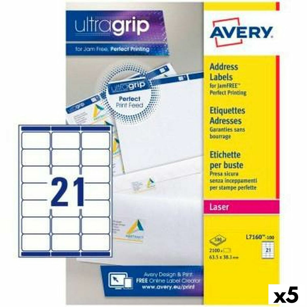 Etiquetas para Impresora Avery L7160 Blanco 100 Hojas 63,5 x 38,1 mm (5 Unidades)