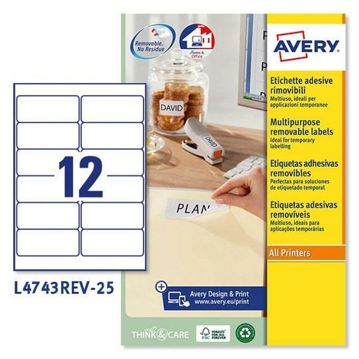 Etiquettes pour Imprimante Avery L4743REV Blanc 25 Volets 99,1 x 42,3 mm (5 Unités)