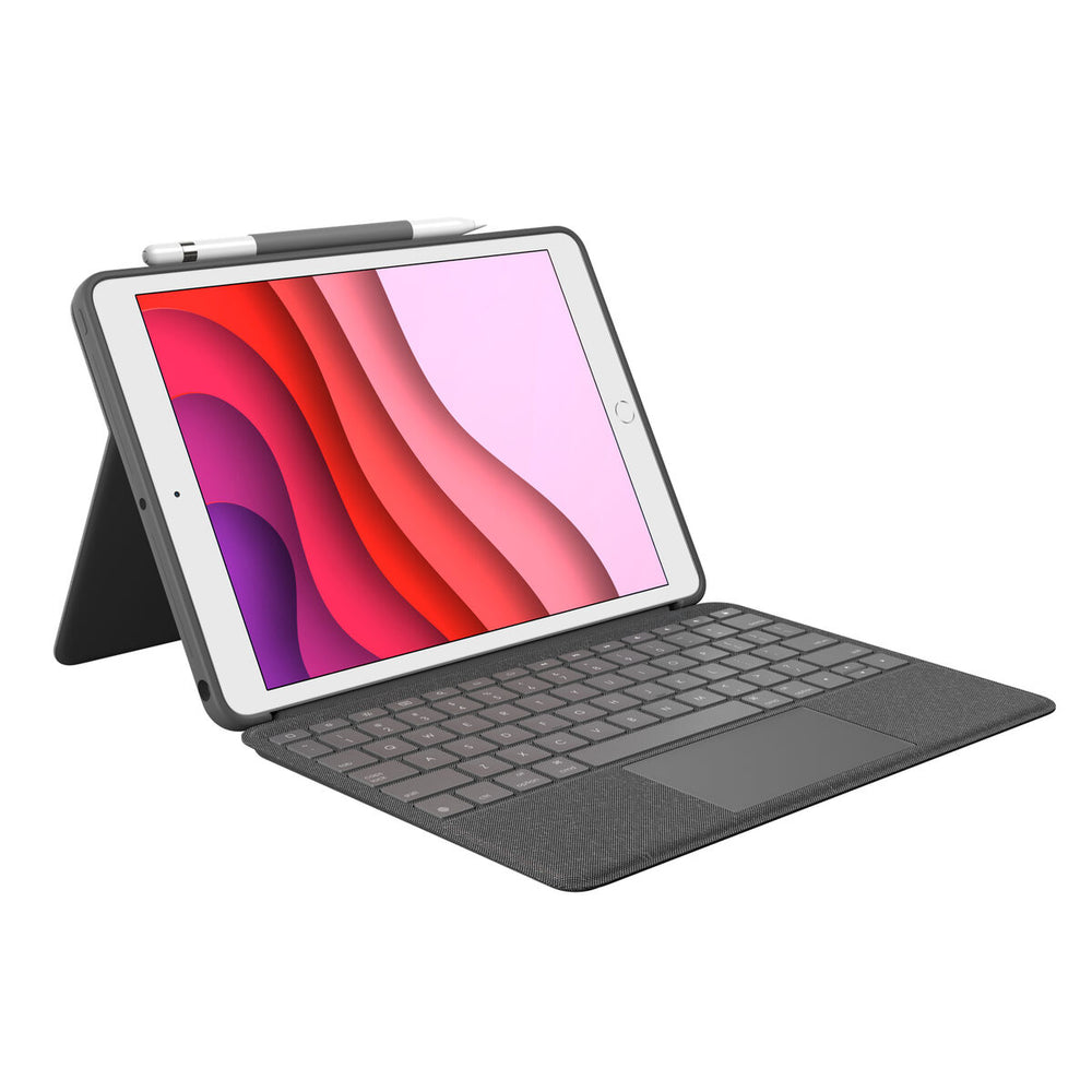 Teclado Bluetooth con Soporte para Tablet Logitech iPad 2019 Gris Grafito Qwerty Español