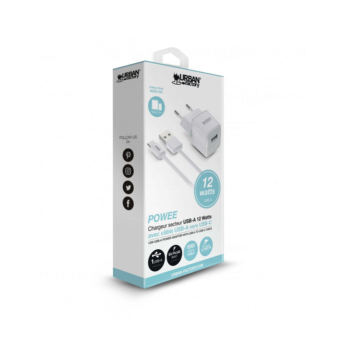 Cargador de Pared + Cable USB-C Urban Factory PSC25UF Blanco 12 W