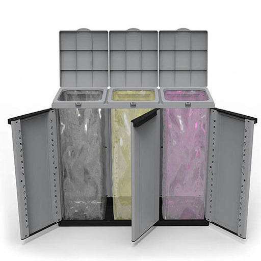 Poubelle recyclage Ecoline Noir/Gris 3 portes (102 x 39 x 88,7 cm)