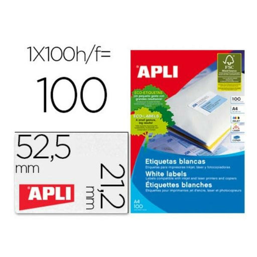 Étiquettes adhésives Apli 100 Volets 52,5 x 21,2 mm Blanc