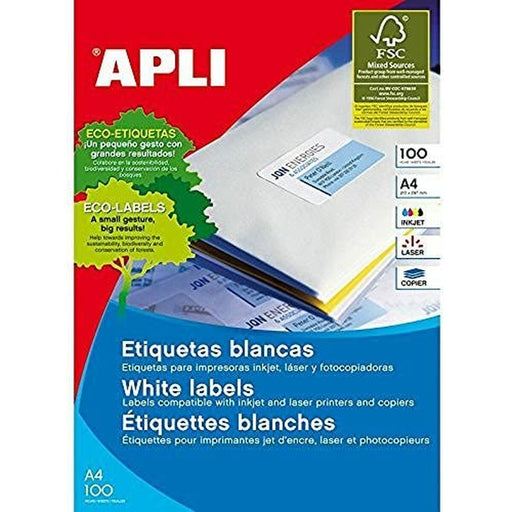 Etiquetas adhesivas Apli 581286 100 Hojas 52,5 x 29,7 mm Blanco