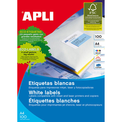 Adhesive labels Apli 01298 100 Sheets 70 x 36 mm White 105 x 29 mm