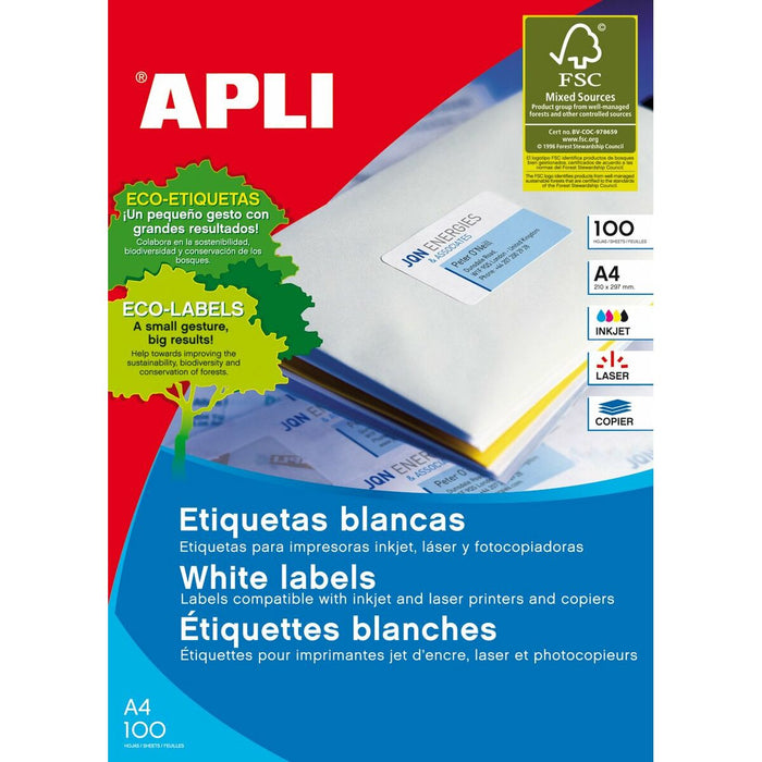 Etiquettes pour Imprimante Apli 100 Volets Blanc 99,1 x 67,7 mm