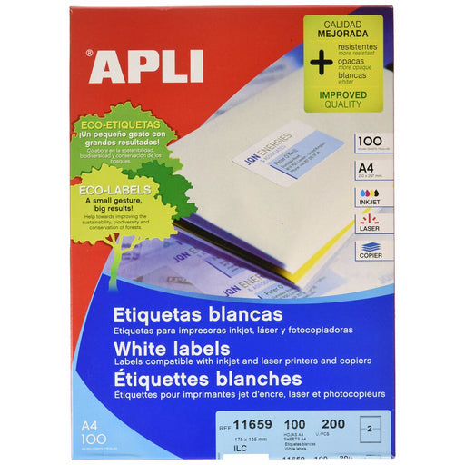 Étiquettes adhésives Apli 100 Volets Blanc 175 x 135 mm