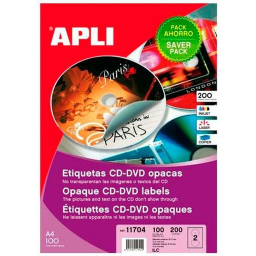 Adhesivos/Etiquetas Apli CD/DVD Blanco Ø 117 mm