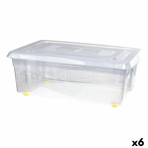 Boîte de rangement avec roues Avec couvercle Transparent 32 L (6 Unités)