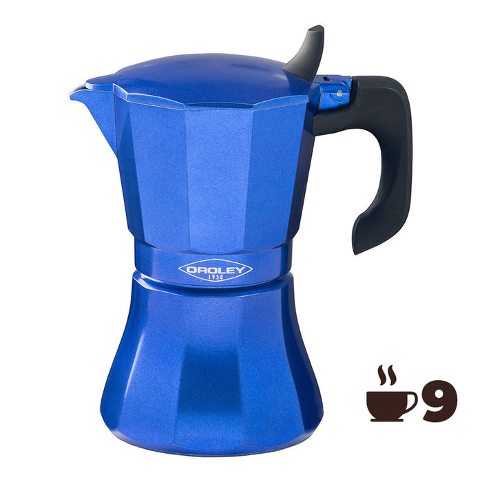 Italian Coffee Pot Oroley Petra 9 Cups Blue Aluminium