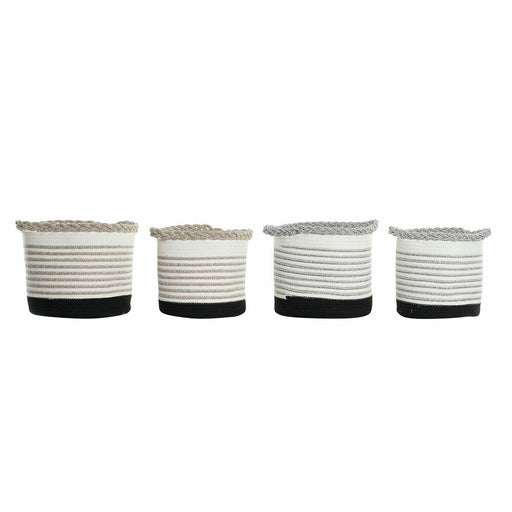 Set de basket DKD Home Decor Blanc Marron Noir Gris Rayures Boho 30 x 30 x 30 cm Plastique 2 Pièces (2 Unités) (4 pcs)