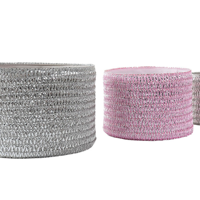Basket set DKD Home Decor Grey Pink polypropylene 27 x 27 x 17 cm