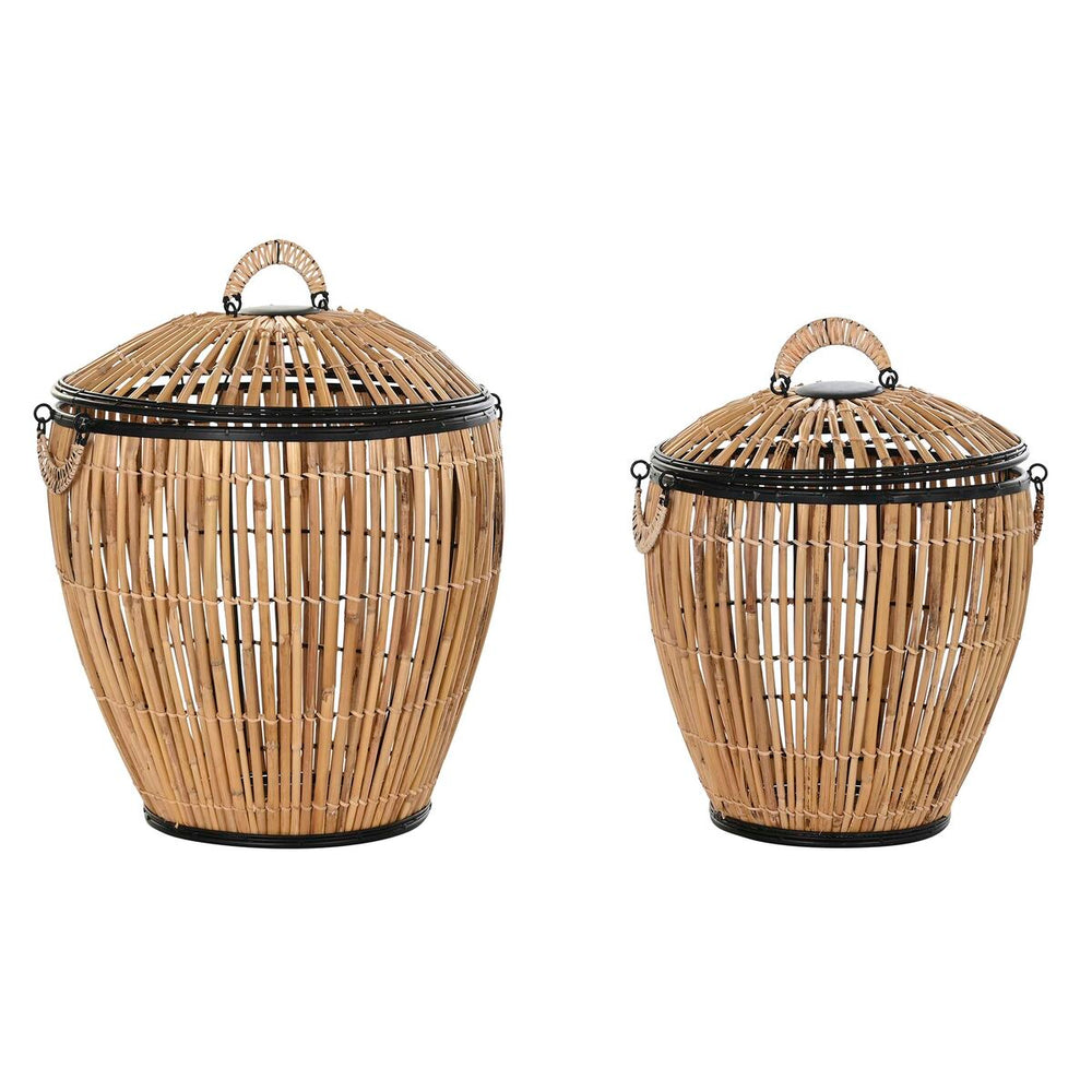 Set of Baskets DKD Home Decor Natural 48 x 48 x 55 cm Black Metal (2 Units)