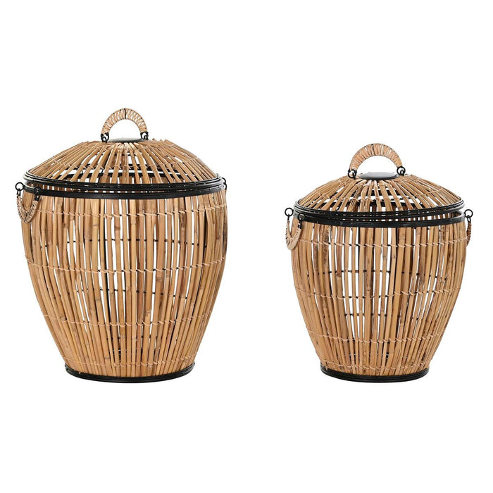 Set of Baskets DKD Home Decor Natural 48 x 48 x 55 cm Black Metal (2 Units)