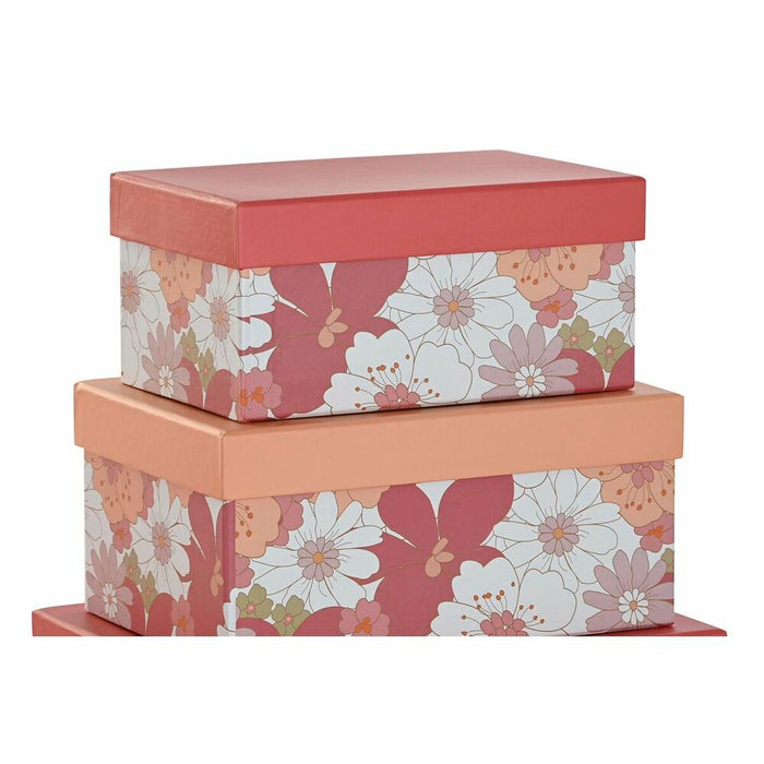 Set de Cajas Organizadoras Apilables DKD Home Decor Fucsia Blanco Melocotón Cartón (43,5 x 33,5 x 15,5 cm)