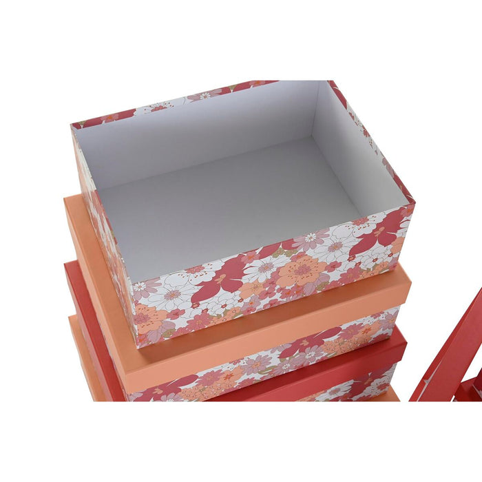 Set of Stackable Organising Boxes DKD Home Decor Fuchsia White Peach Cardboard (43,5 x 33,5 x 15,5 cm)