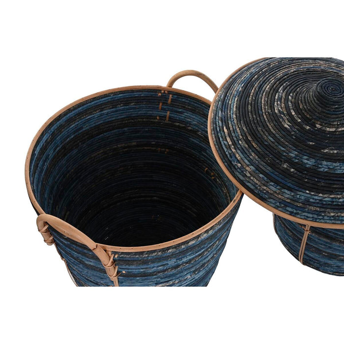 Juego de Cestas DKD Home Decor Azul Negro Boho 51 x 51 x 65 cm 3 Piezas