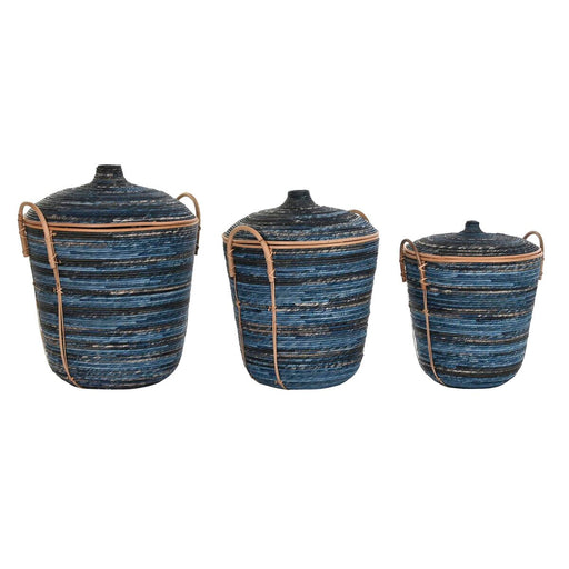 Basket set DKD Home Decor Blue Black Boho 51 x 51 x 65 cm 3 Pieces