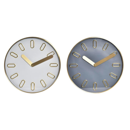 Reloj de Pared DKD Home Decor 35,5 x 4,2 x 35,5 cm Cristal Gris Dorado Aluminio Blanco Moderno (2 Unidades)