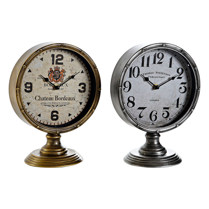 Horloge de table DKD Home Decor Doré Argenté Métal Verre Vintage 20,5 x 13,5 x 28 cm (2 Unités)