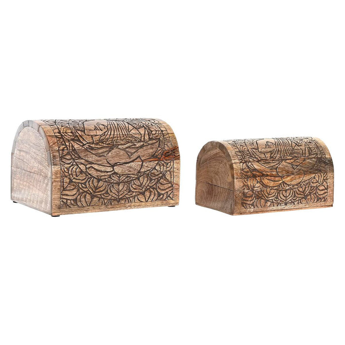 Boîte à bijoux DKD Home Decor Marron Bois de manguier Brun foncé 23 x 15 x 15 cm (2 Unités)