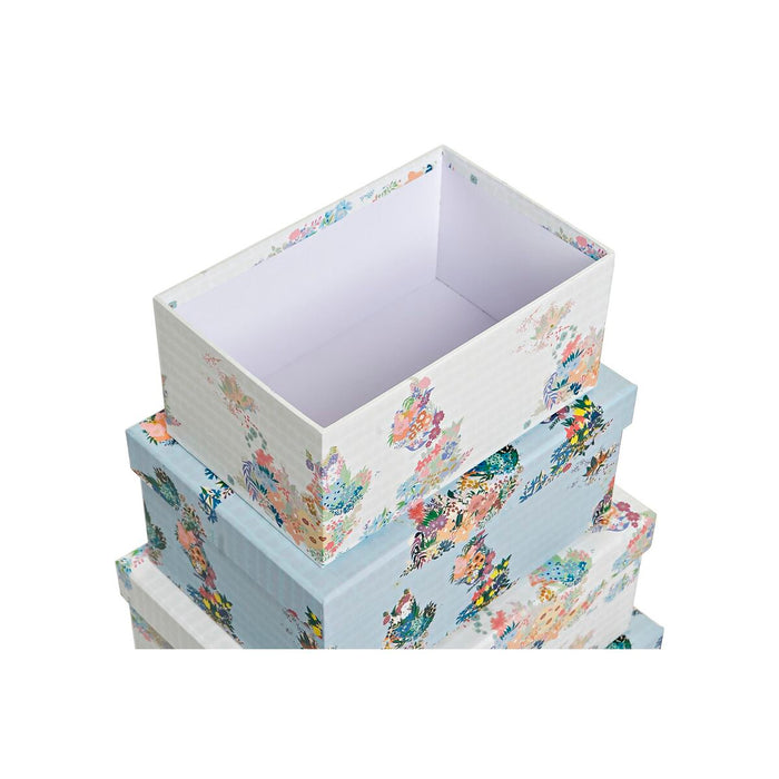 Set of Stackable Organising Boxes DKD Home Decor Blue White Flowers Cardboard (43,5 x 33,5 x 15,5 cm)