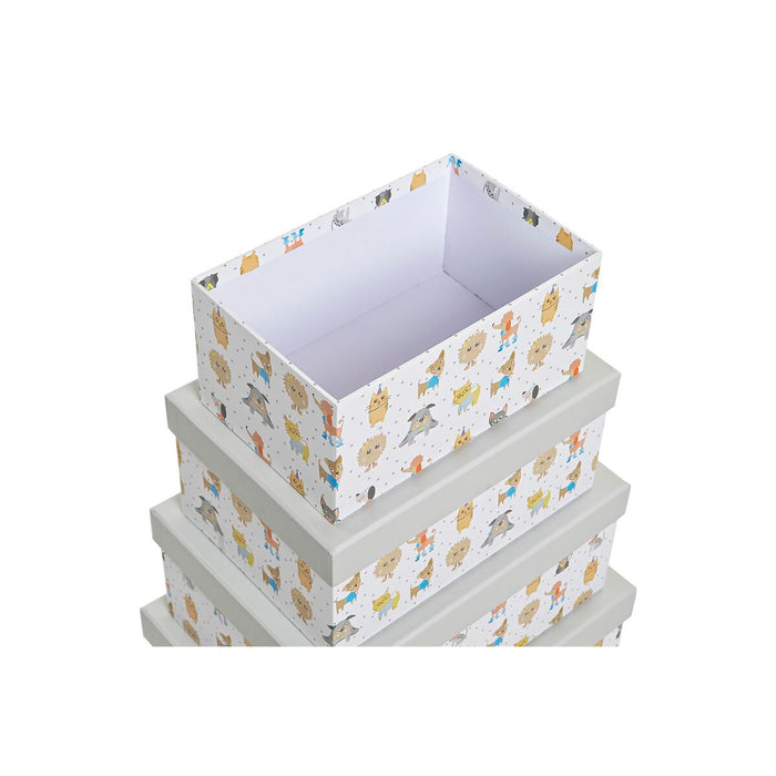 Set de Cajas Organizadoras Apilables DKD Home Decor Gris Mascotas Cartón (43,5 x 33,5 x 15,5 cm)