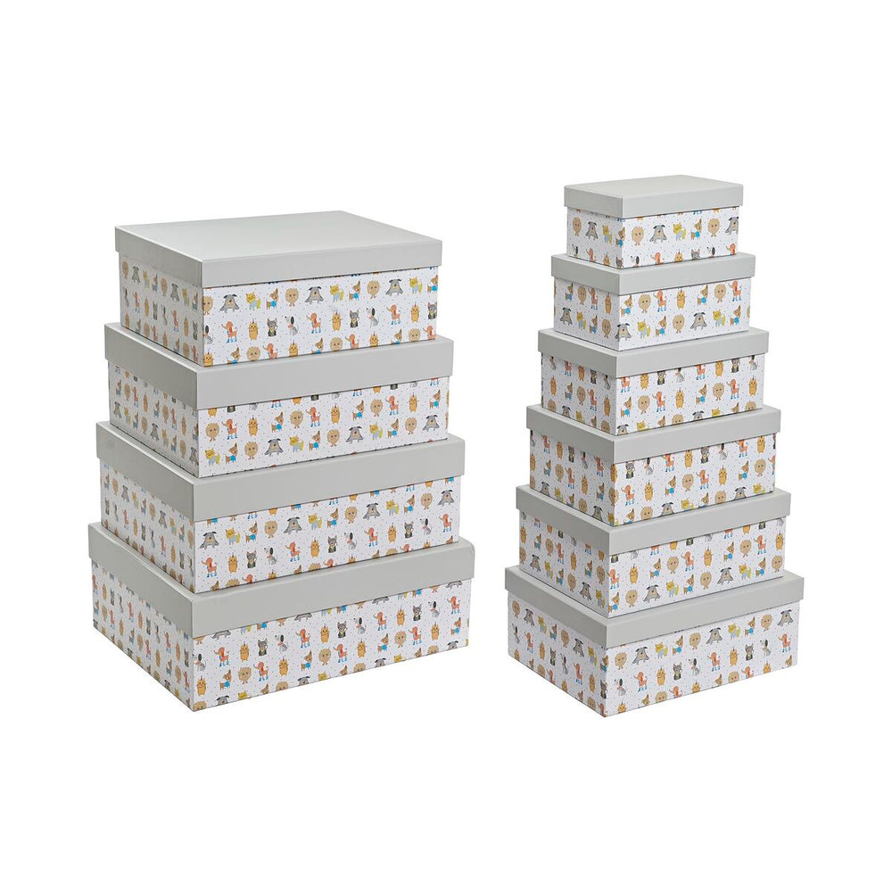 Set de Cajas Organizadoras Apilables DKD Home Decor Gris Mascotas Cartón (43,5 x 33,5 x 15,5 cm)