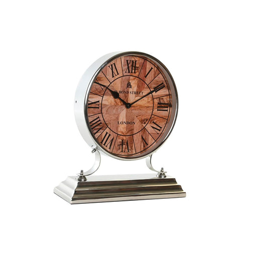 Horloge de table DKD Home Decor 30 x 9,5 x 33 cm Naturel Argenté Aluminium Bois de manguier Traditionnel