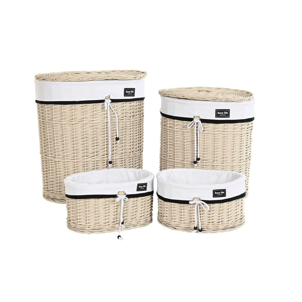 Set of Baskets DKD Home Decor 51 x 38 x 58 cm Beige Polyester White wicker