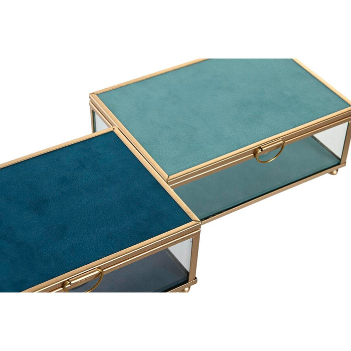 Jewelry box DKD Home Decor 15 x 10 x 6 cm Crystal Turquoise Sky blue Iron (2 Units)