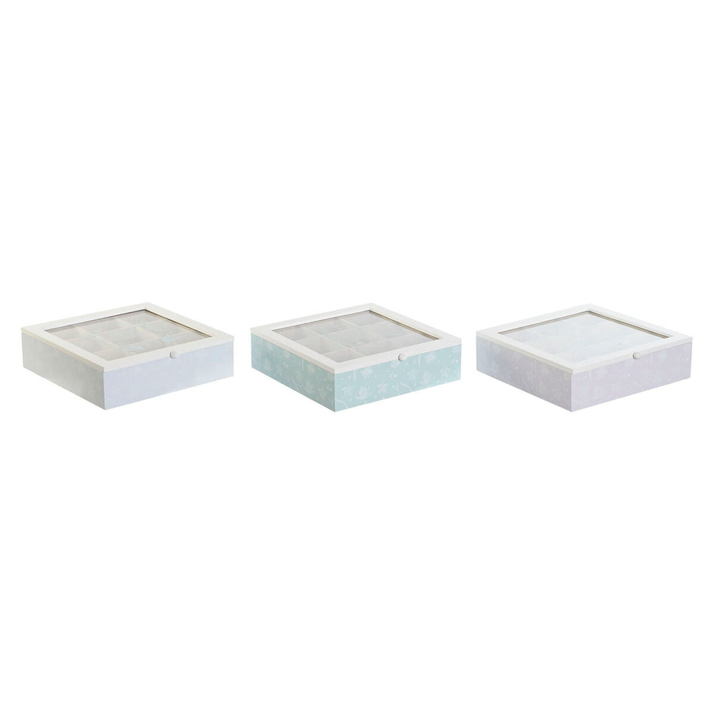 Box for Infusions DKD Home Decor Blue White Green Lilac Metal Crystal MDF Wood (3 Units)