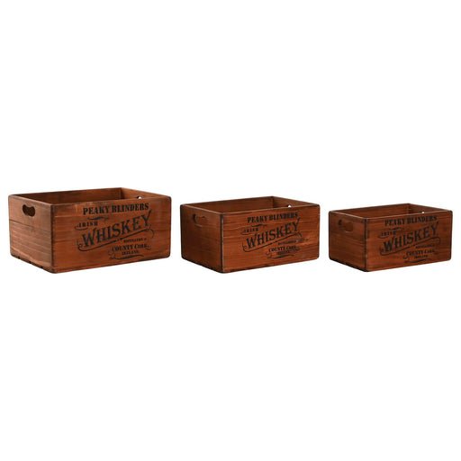 Boîtes de rangement Home ESPRIT Whiskey Marron Bois d'épicéa 40 x 29 x 19 cm 3 Pièces