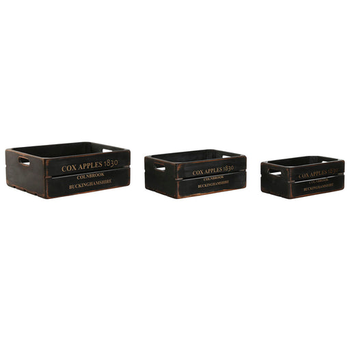 Boîtes de rangement Home ESPRIT Cox Apples 1830 Noir Bois d'épicéa 40 x 30 x 15 cm 3 Pièces