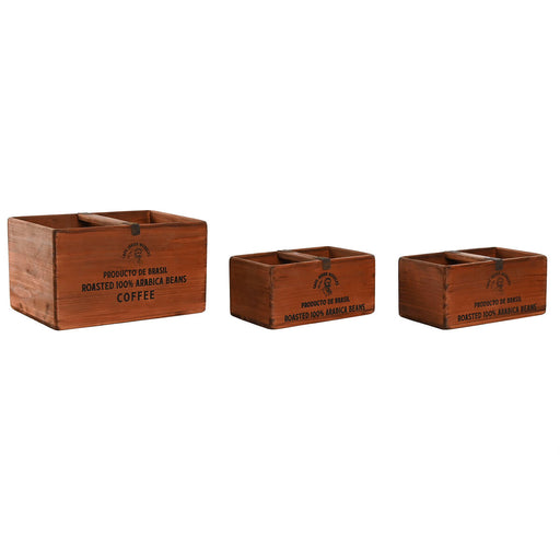 Boîtes de rangement Home ESPRIT Marron Bois d'épicéa 35 x 25 x 20 cm 3 Pièces