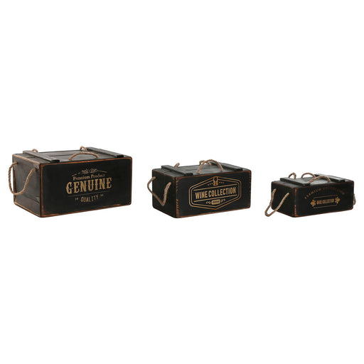 Boîtes de rangement Home ESPRIT Noir Bois d'épicéa 38 x 24 x 20 cm 3 Pièces
