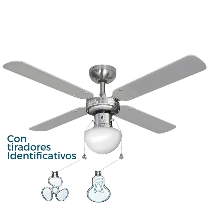Ventilateur de Plafond avec Lumière EDM 33801 Caribe Argenté 50 W