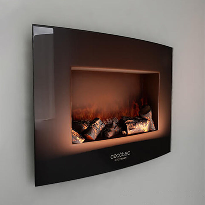 Chimenea Eléctrica Decorativa de Pared Cecotec Warm 2200 Curved Flames 2000W Negro