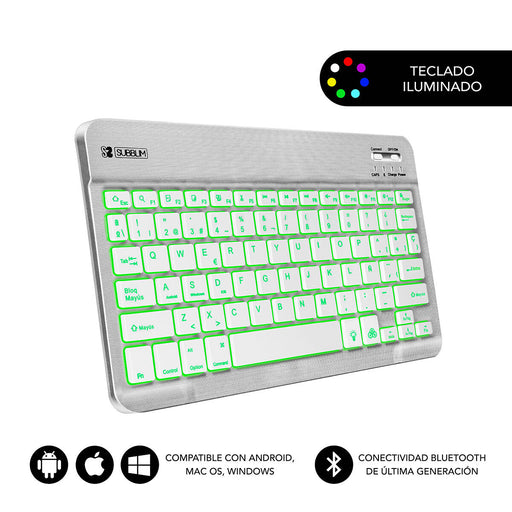 Teclado Bluetooth con Soporte para Tablet Subblim SUB-KBT-SMBL30 Qwerty Español Negro/Blanco Multicolor Español