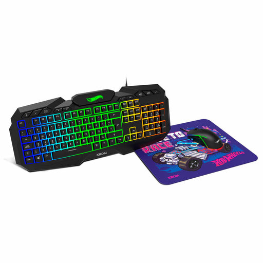Keyboard with Gaming Mouse Krom HOTWHEELS Spanish Qwerty