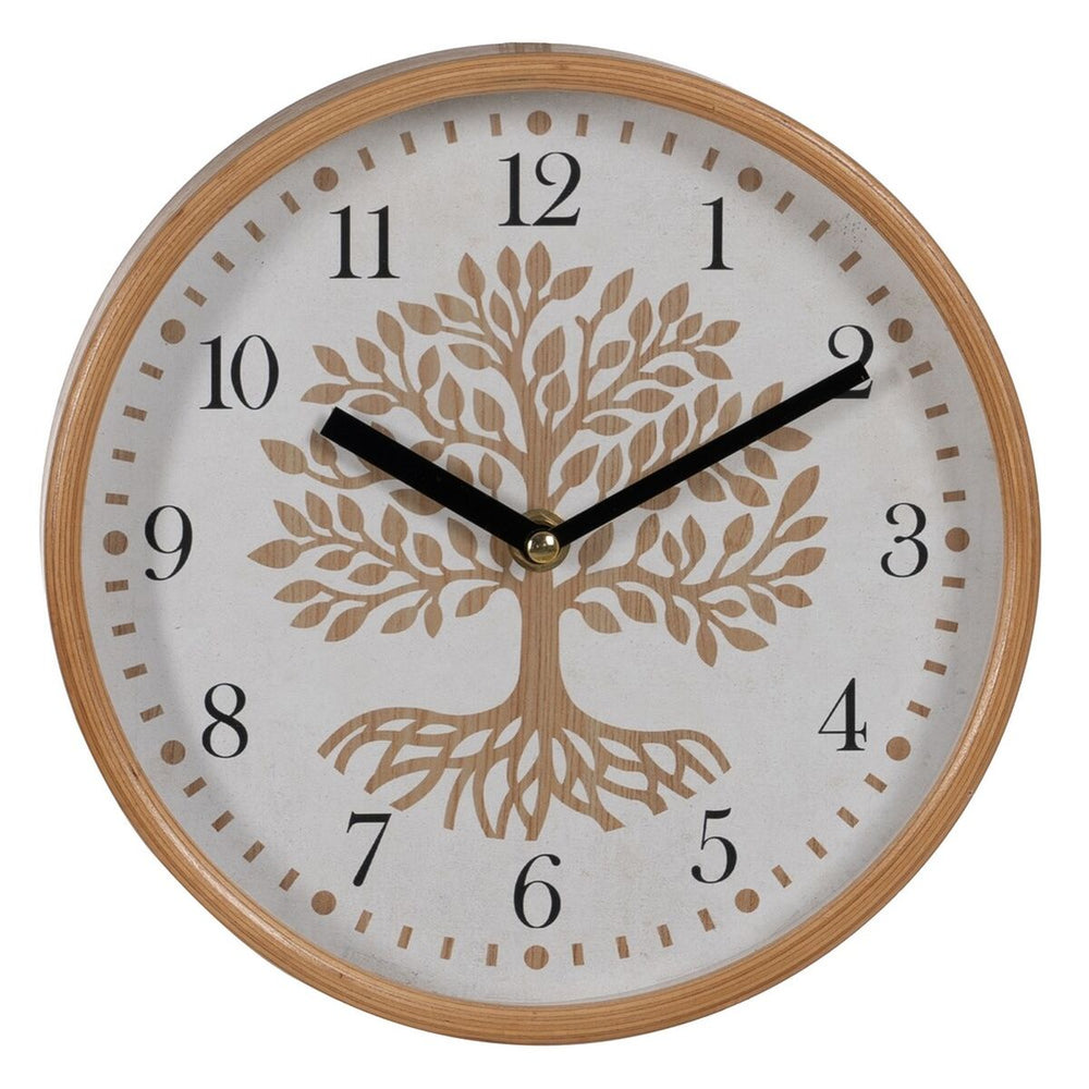 Reloj de Pared Árbol Blanco Natural Madera Cristal 22 x 22 x 4,5 cm