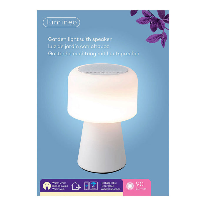 Lampe LED avec haut-parleur Bluetooth et chargeur sans fil Lumineo 894417 Blanc 22,5 cm Rechargeable
